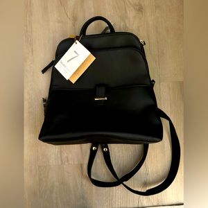 NEW w/ Tags Seven Days “vegan” leather black back pack / single strap purse